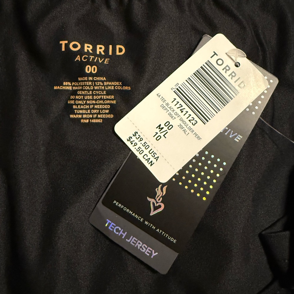 Torrid Performance Jersey Off-Shoulder Short Sleeve Black Active Tee - Picture 5 of 6